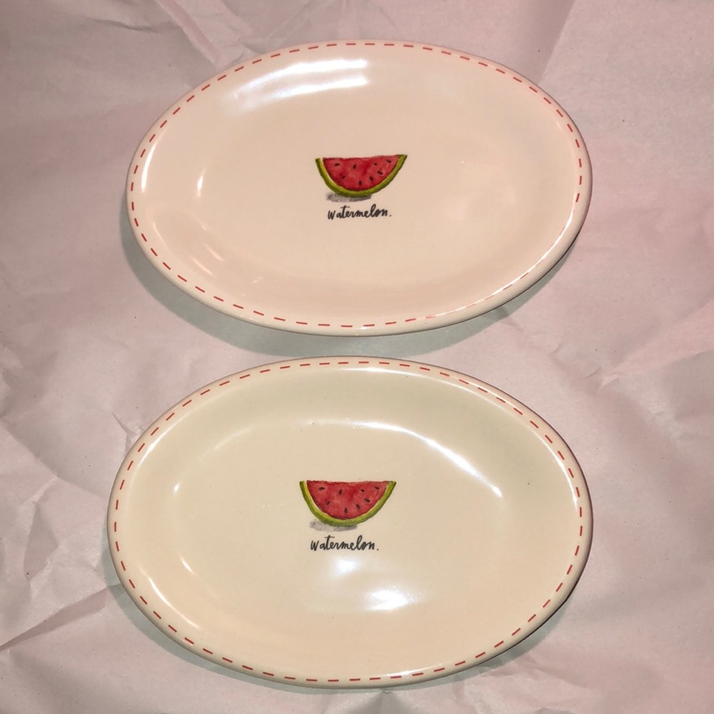 Rae Dunn WATERMELON. Appetizer Plates X2  Ovals